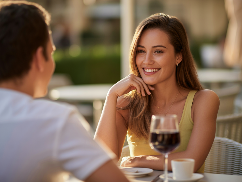 happy woman on date